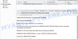 Subscription for Norton Protection has been renewed scam