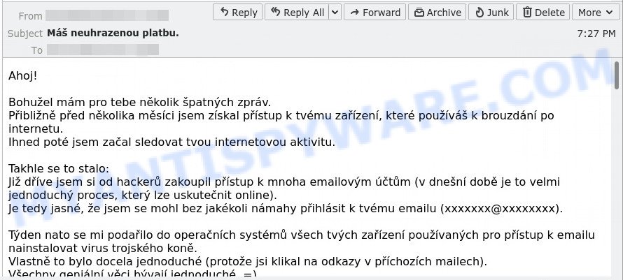 Bohužel mám pro tebe několik špatných zpráv EMAIL SCAM