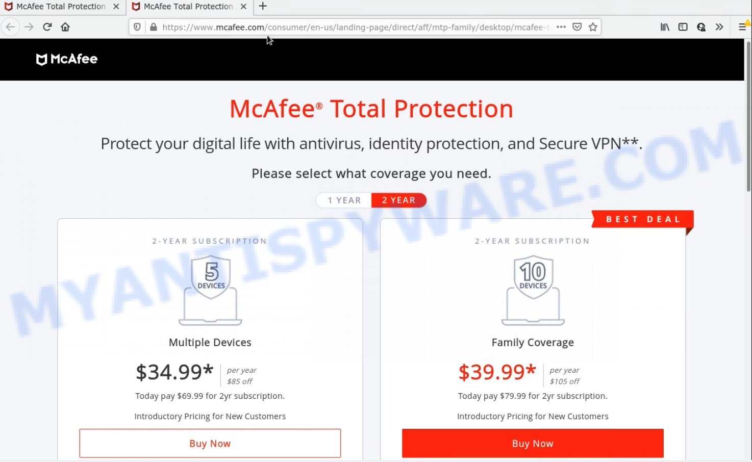 McAfee - Your PC is infected with 5 viruses redirects