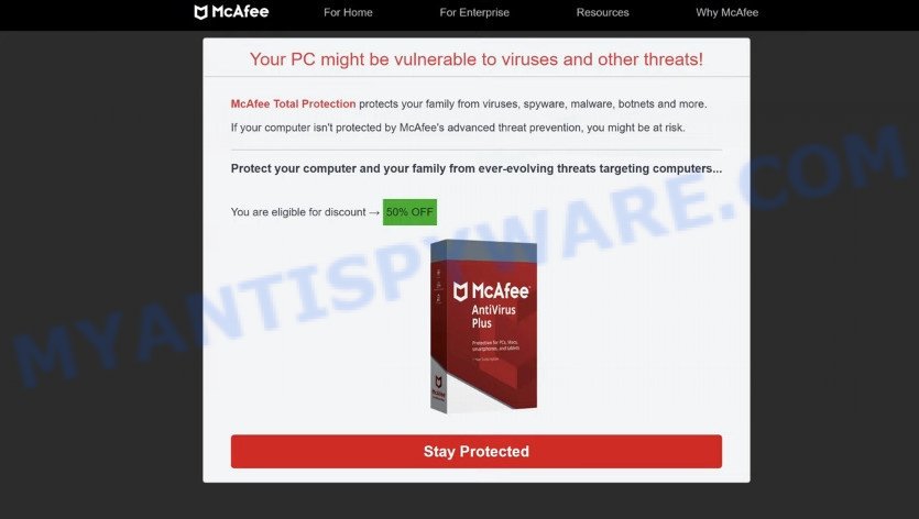 fake McAfee pop-up alert