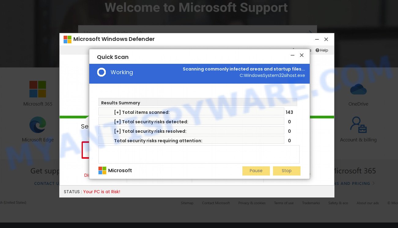 Windows Defender - Security Warning - fake system scan