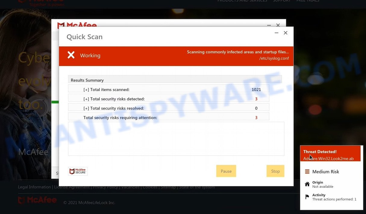 Your Windows 10 Is Infected scam - fake scan