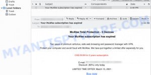 McAfee subscription has expired Email Scam