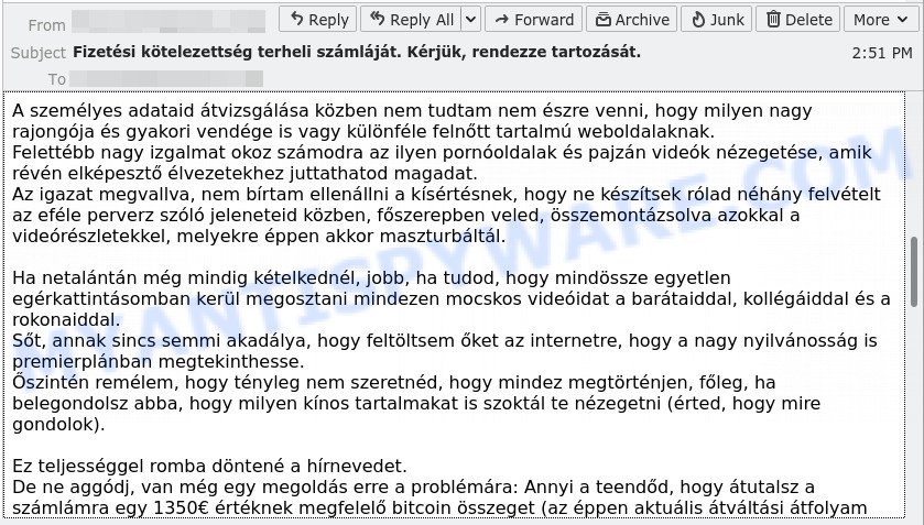 Sajnálattal kell közölnöm de rossz hírem van számodra email scam