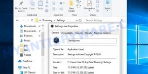 Settings exe file Adware