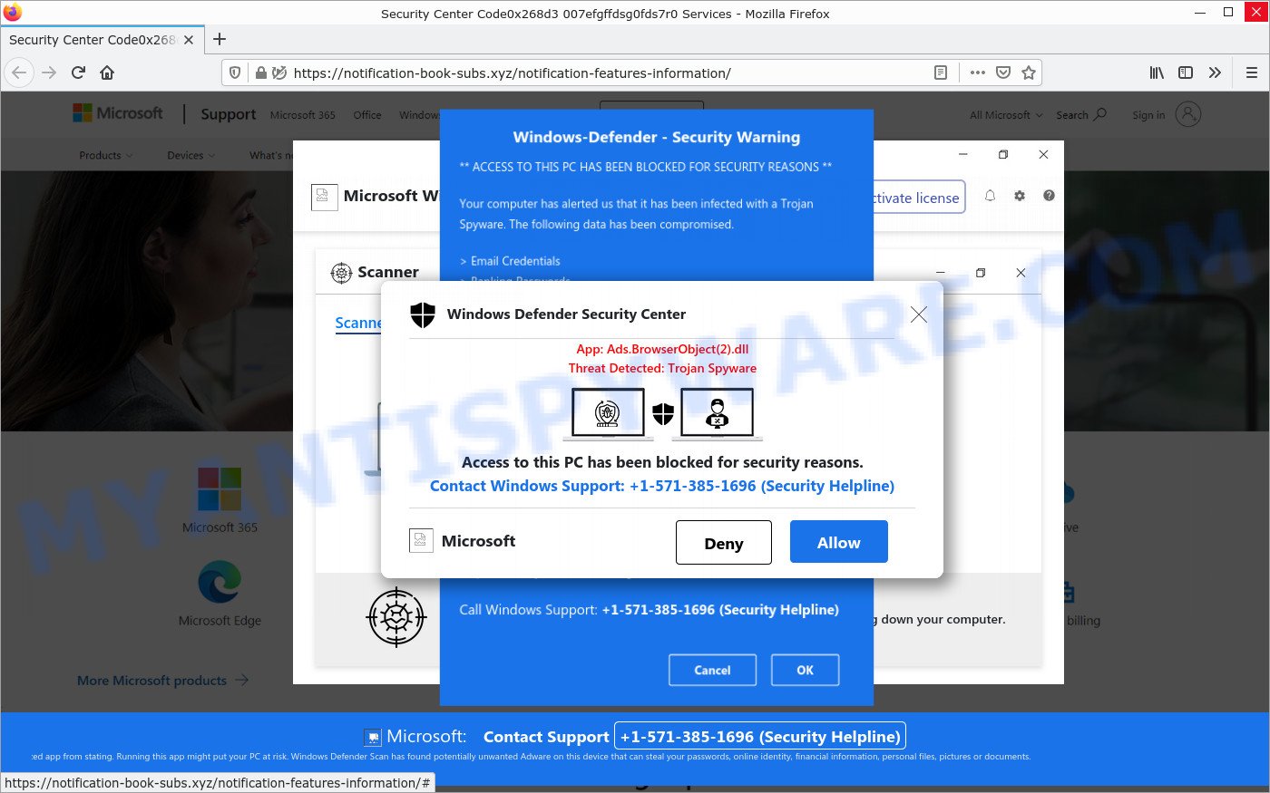 Windows Defender Security Warning pop-up scam