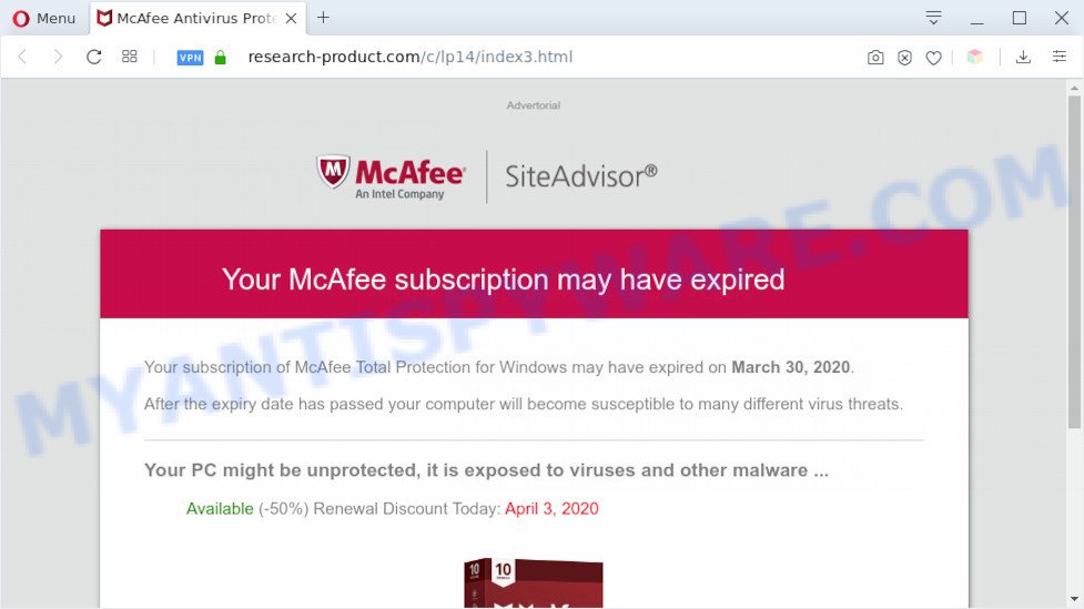 Your McAfee Subscription Has Expired scam v5