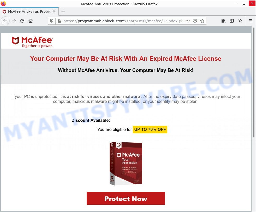 Computer May Be At Risk With An Expired McAfee SCAM