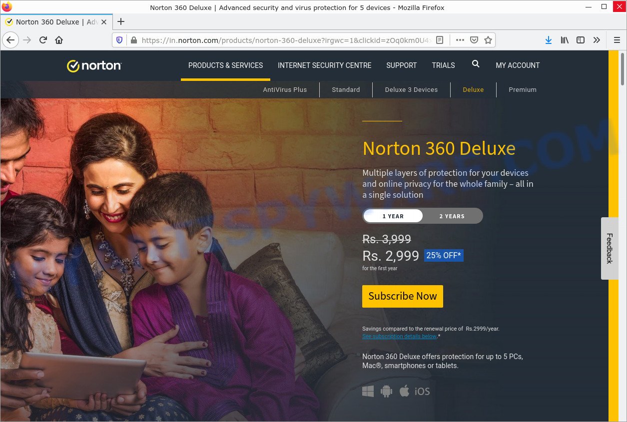 Norton 360 deluxe page SCAM