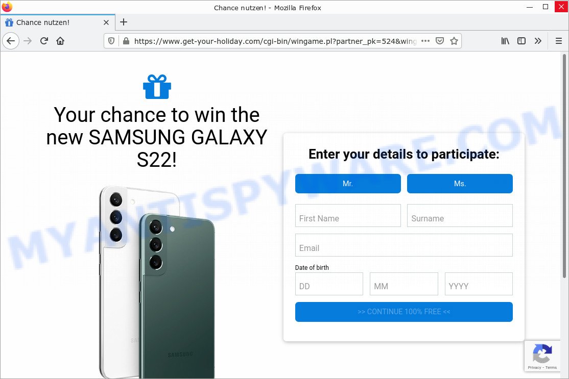 Win SAMSUNG GALAXY S22 pop-up scam