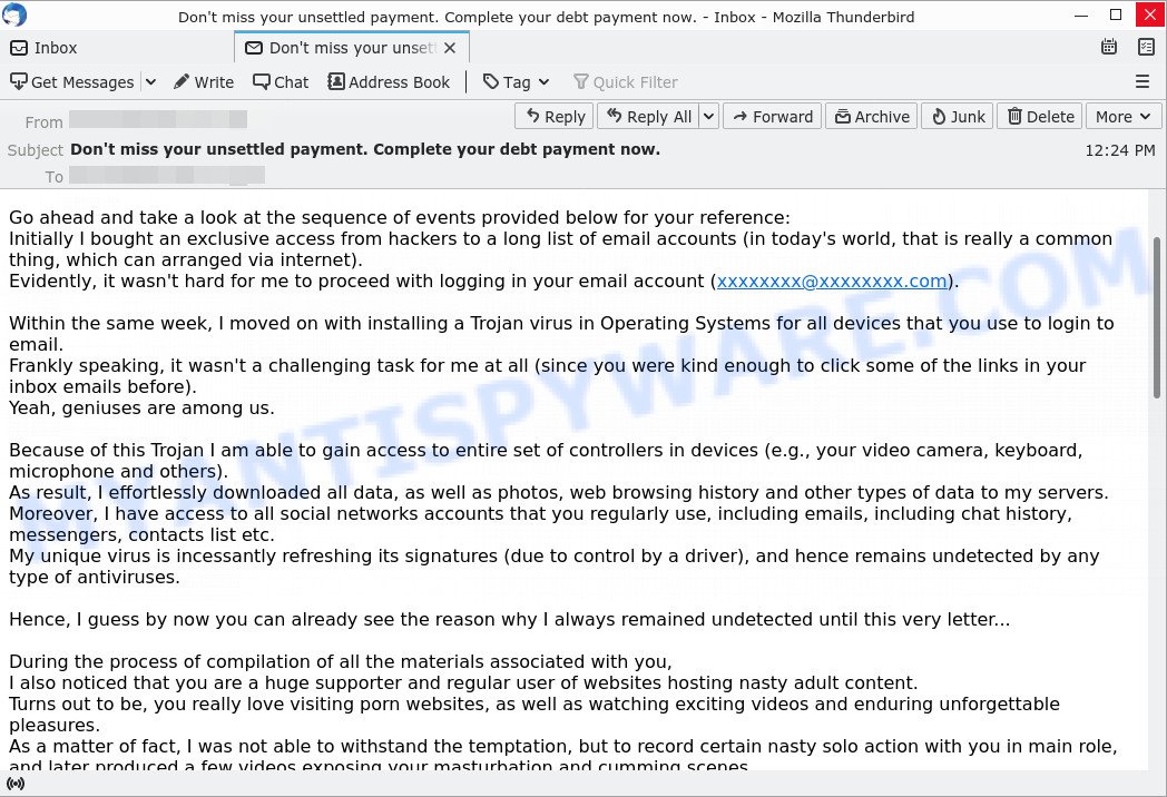 Don't miss your unsettled payment. email scam