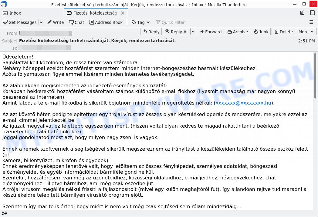 Fizetési kötelezettség terheli számláját Kérjük, rendezze tartozását.email scam