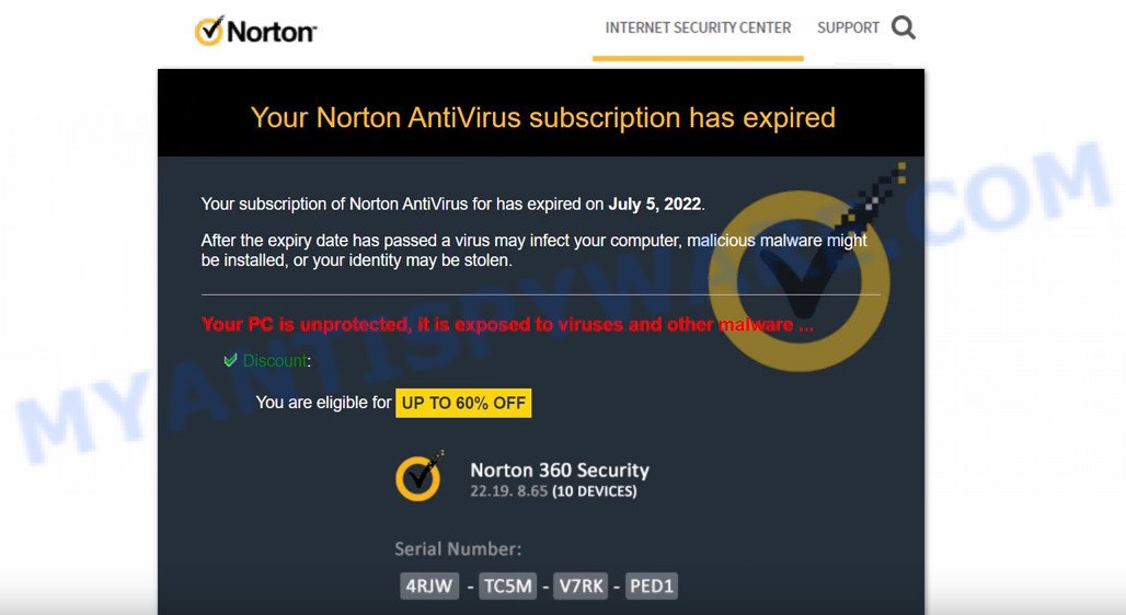 Your Norton AntiVirus subscription has expired SCAM