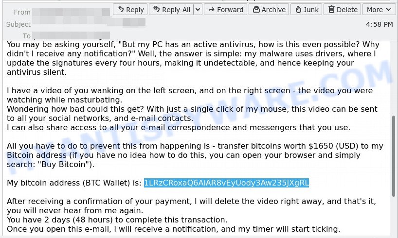 1LRzCRoxaQ6AiAR8vEyUody3Aw235JXgRL bitcoin email scam