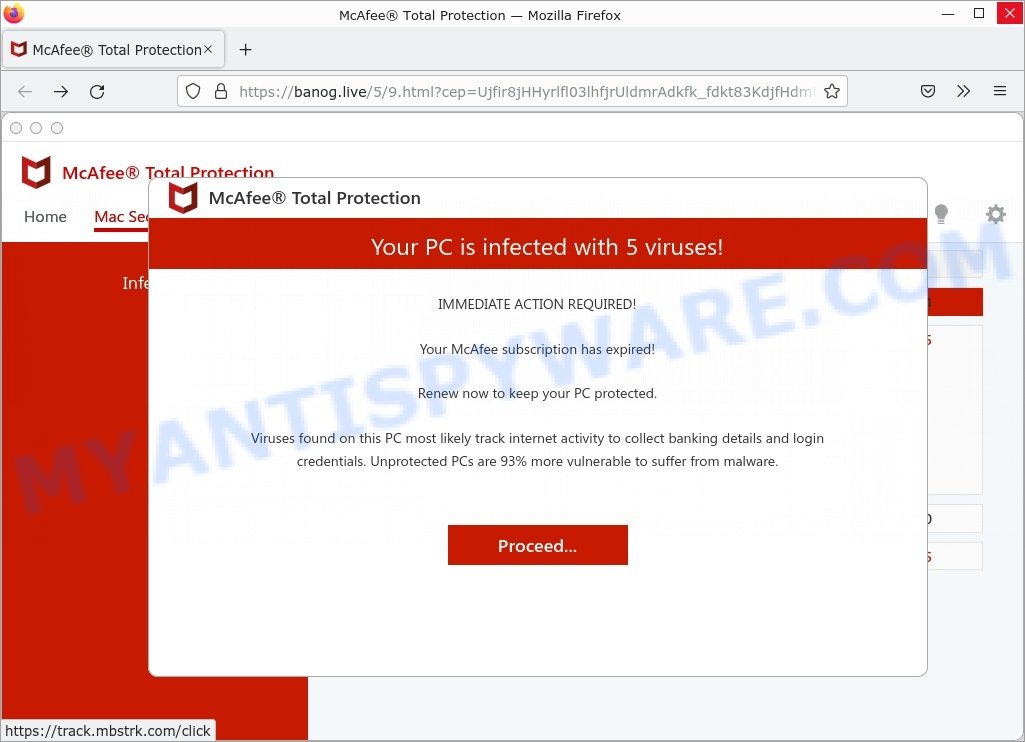 Banog.live McAfee Total Protection Scam - fake scan results