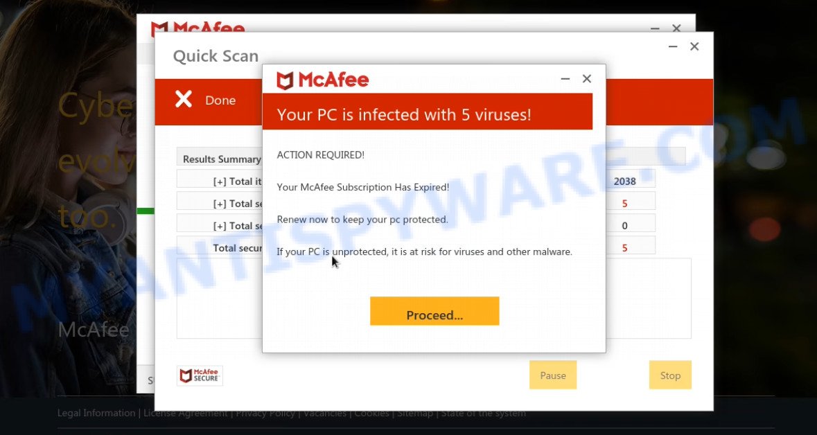 Cleantraf.xyz mcafee fake scan results