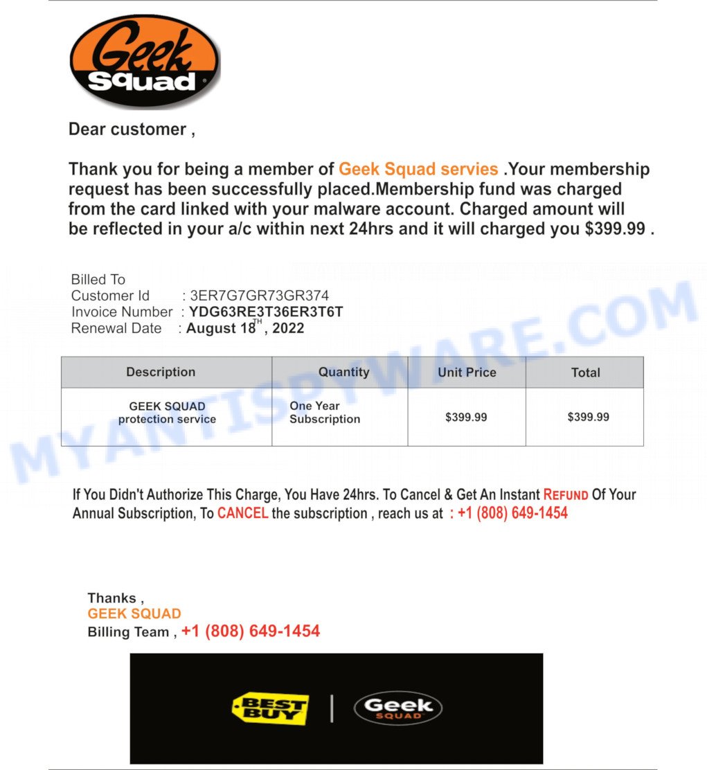 Geek Squad Email Scam - Geek Squad protection service
