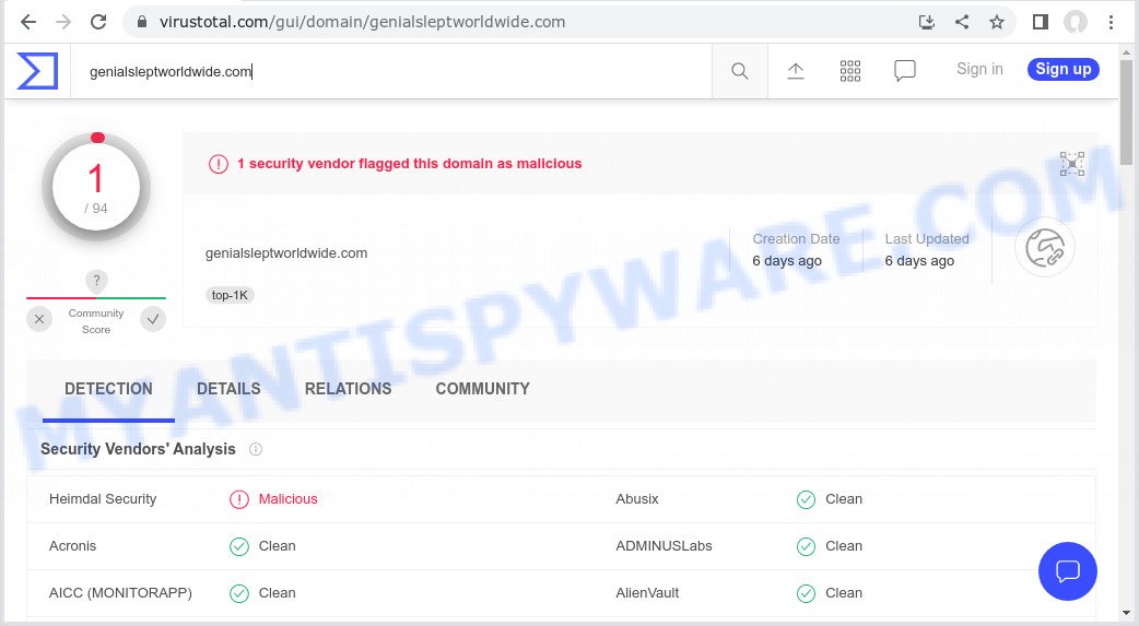 Genialsleptworldwide.com malware