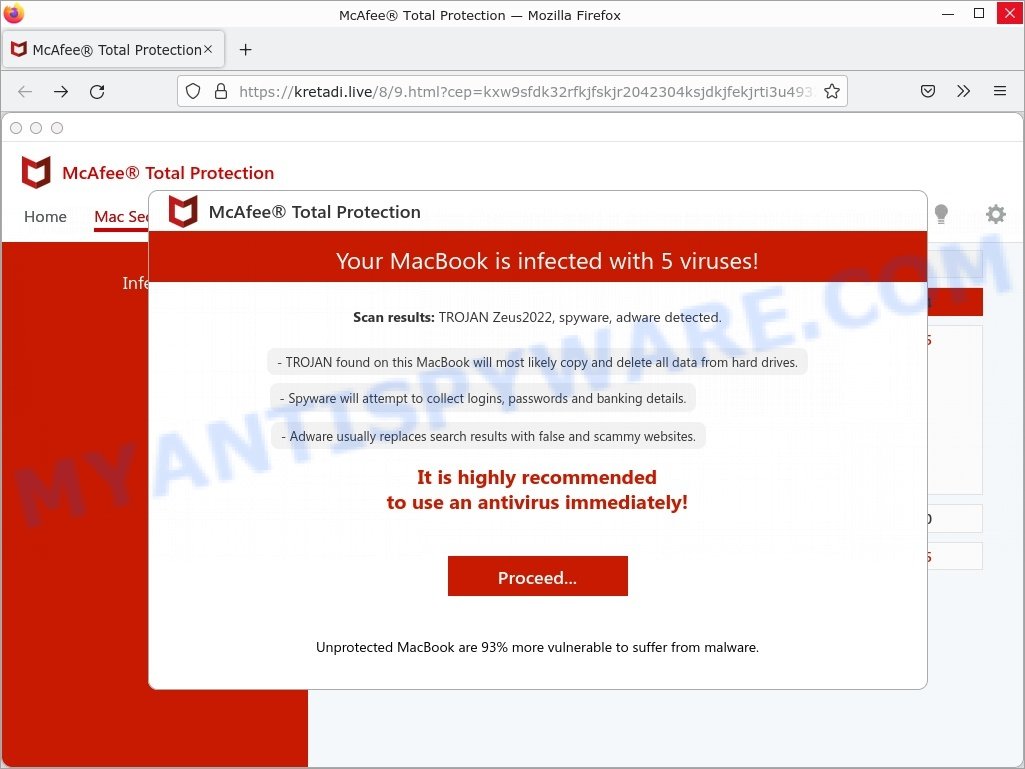 Kretadi.live McAfee® Total Protection Mac fake scan results