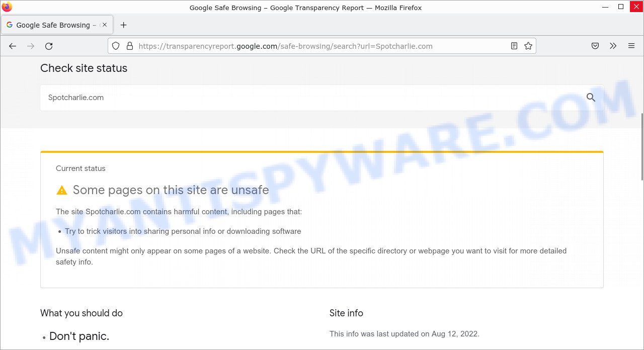 Spotcharlie.com unsafe