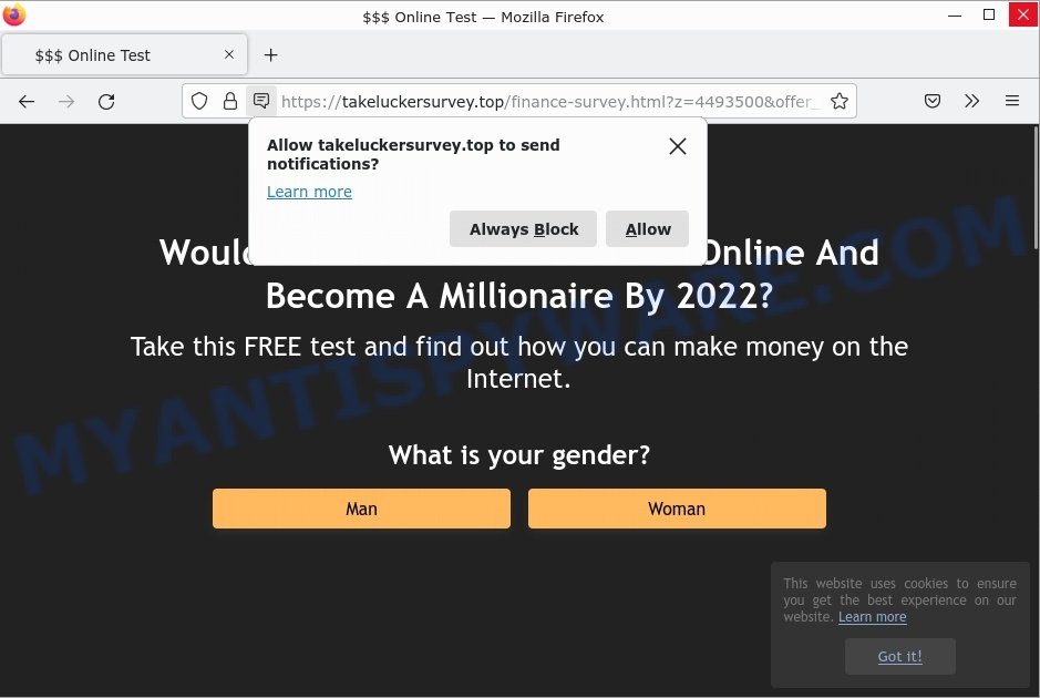takeluckersurvey.top Online Test scam page