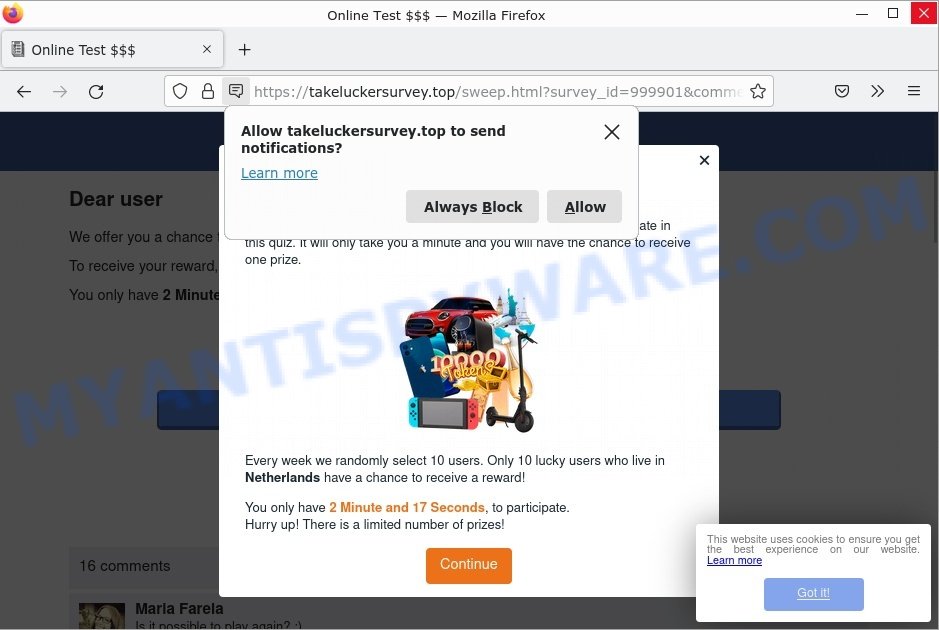 takeluckersurvey.top Online Test scam