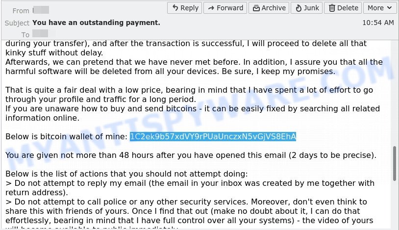 1C2ek9b57xdVY9rPUaUnczxN5vGjVS8EhA bitcoin email scam