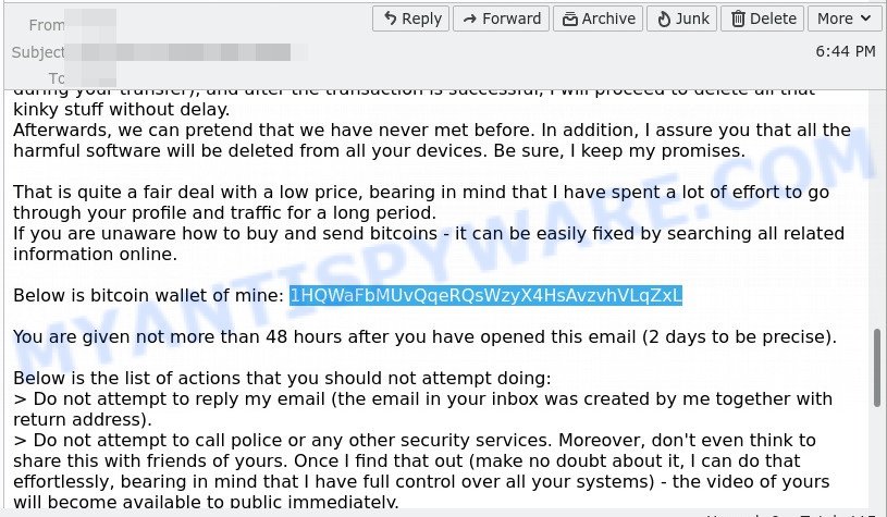 1HQWaFbMUvQqeRQsWzyX4HsAvzvhVLqZxL bitcoin email scam