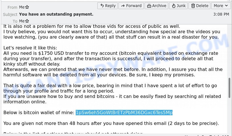 1pSw6eh5GoWtBrETzPbM36DGxc6Tes5Mp Bitcoin Email Scam