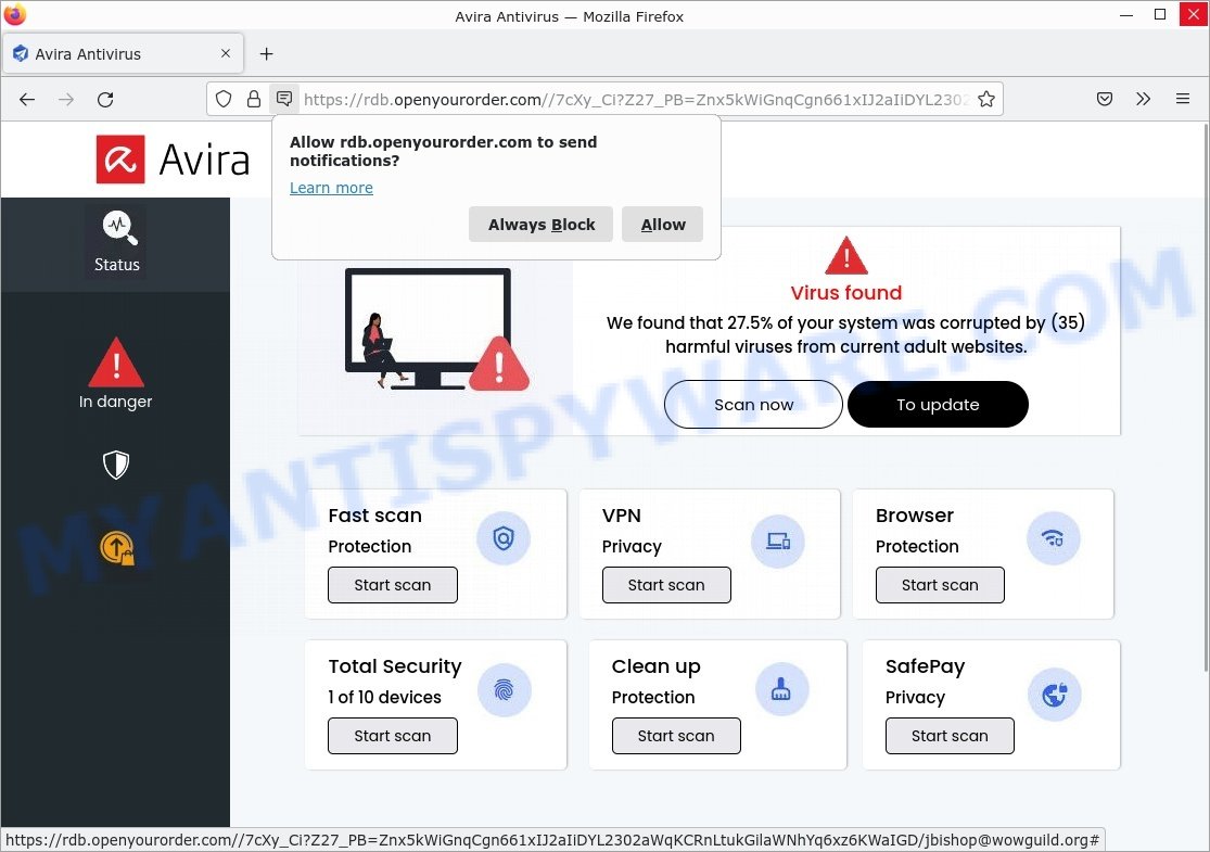 Avira आपका सिस्टम भ्रष्ट घोटाला था