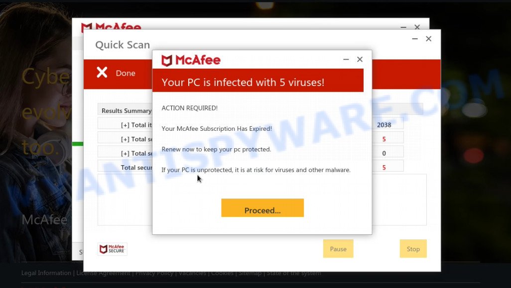 Carefully-to-remind.xyz McAfee fake scan results