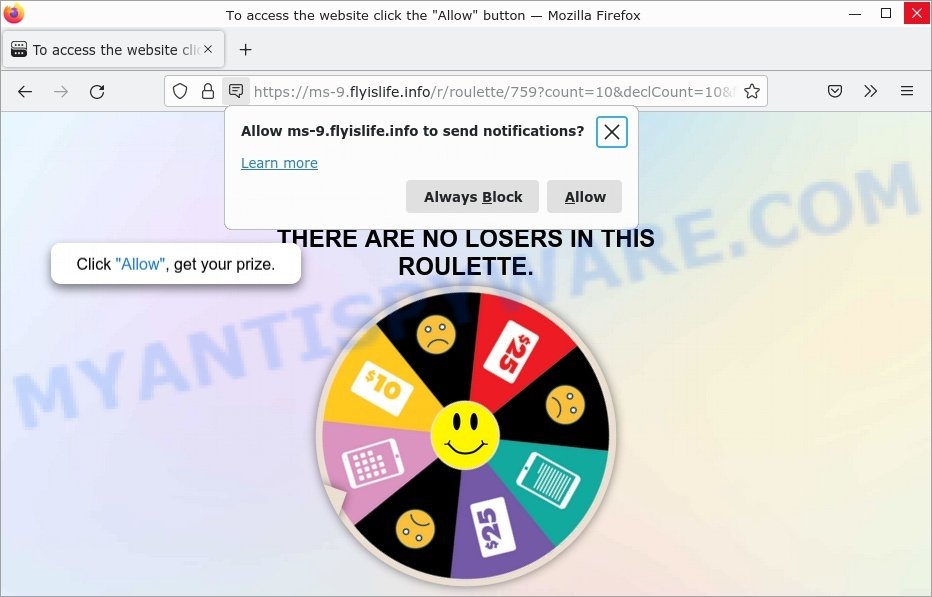 Flyislife.info click allow scam