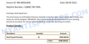 Geek Squad EMAIL SCAM invoice 984-84561846