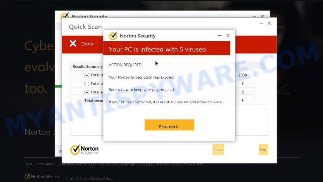 Nonadvertised.com Norton fake scan results