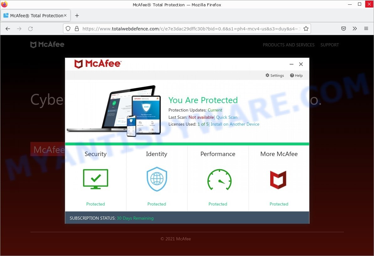 Totalwebdefence.com McAfee Total Protection Alert Scam