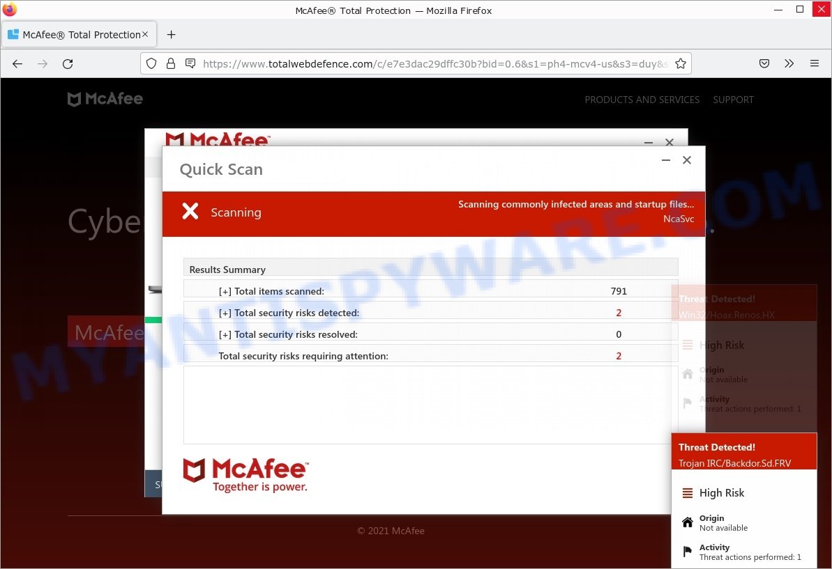 Totalwebdefence.com McAfee fake scan