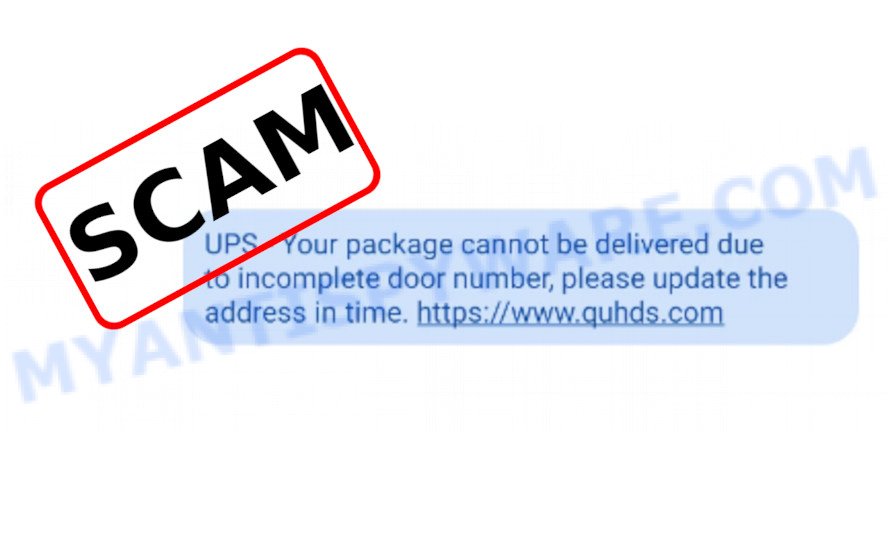 US9514961195221 Package cannot be delivered Quhds.com Scam text