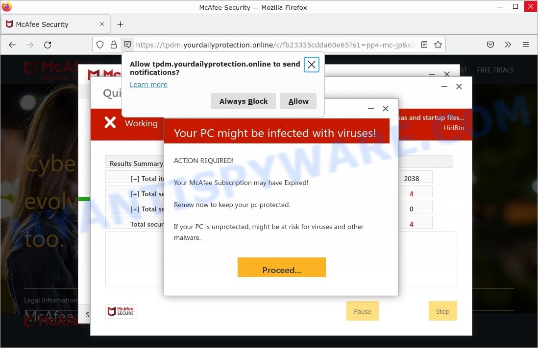 Yourdailyprotection.online McAfee Security Scam