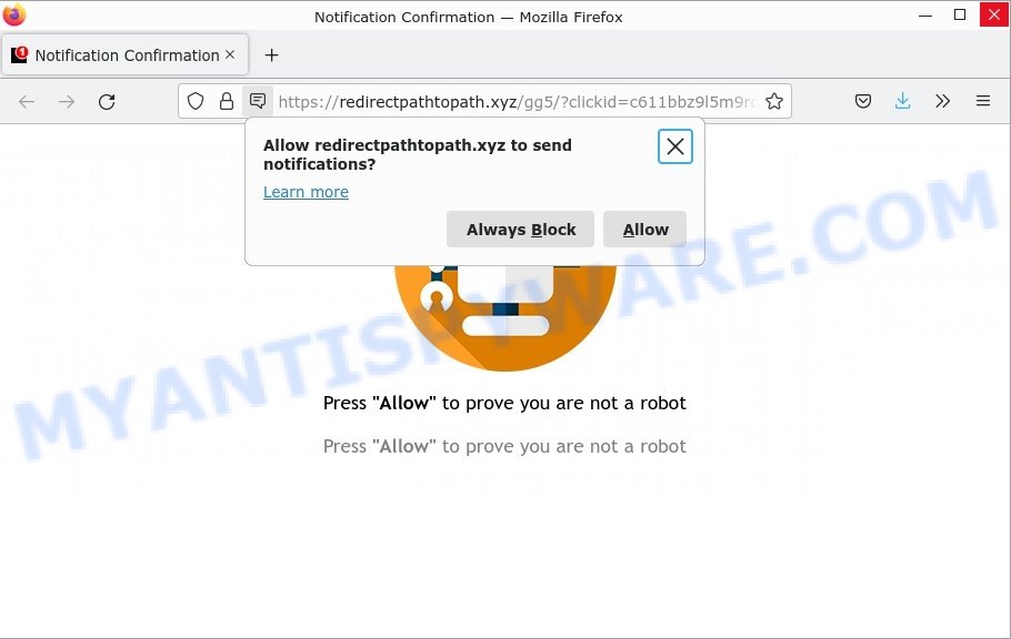 redirectpathtopath.xyz Notification Confirmation scam