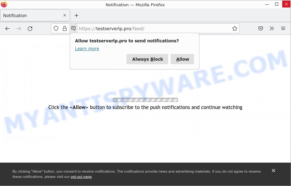 testserverlp.pro Notification Scam