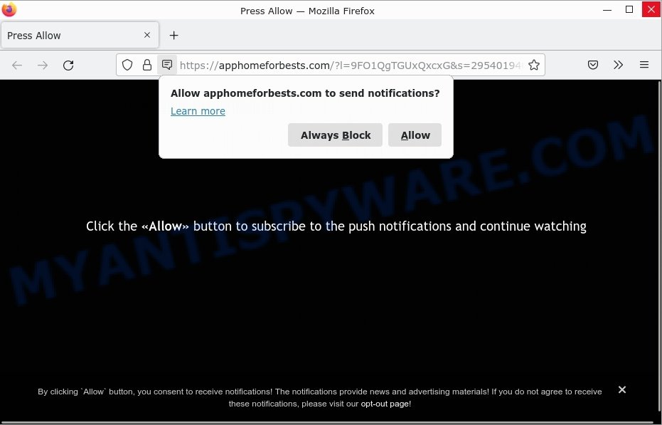 Apphomeforbests.com Press Allow Scam