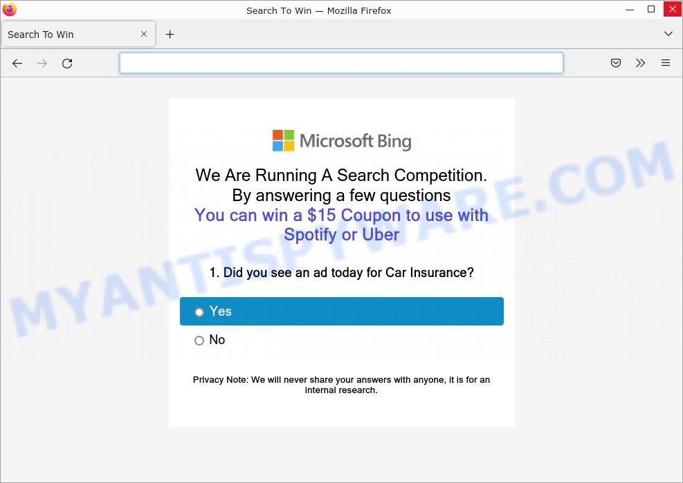 Bing We Are Running A Search Competition pop-up scam