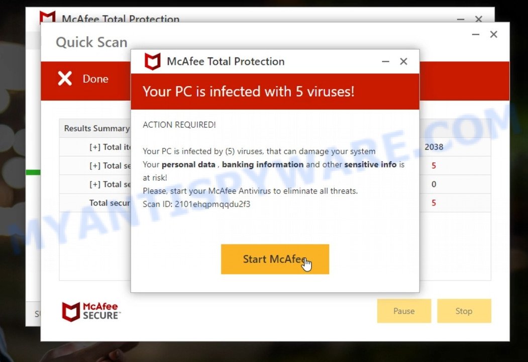 Champse.click McAfee Alert fake scan results