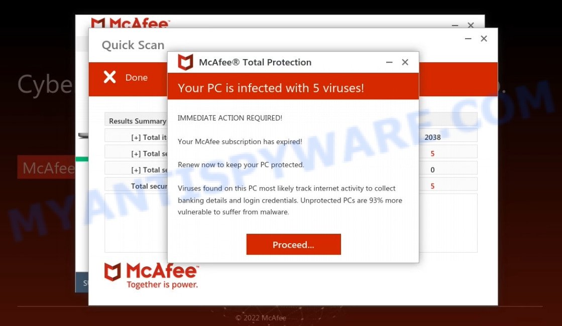 Dailysurveyreward.online McAfee fake scan results