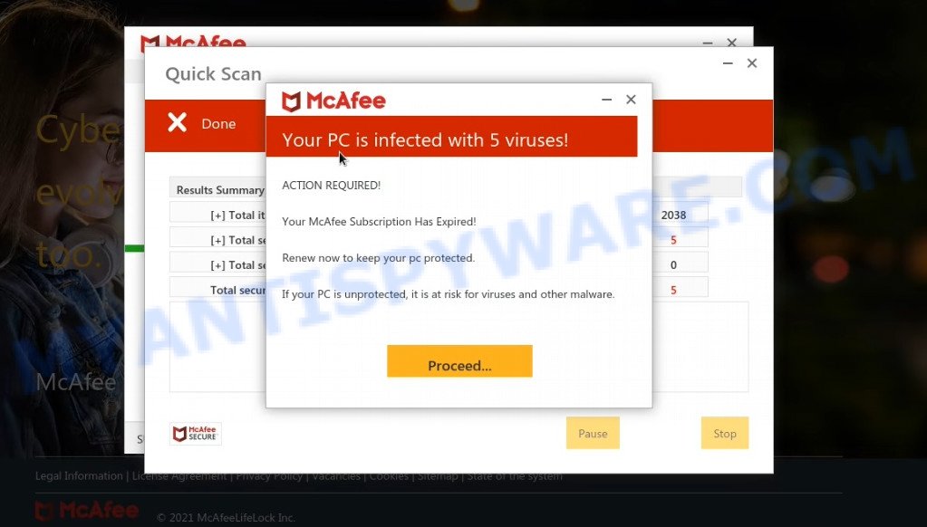 Datadesktopsecurity.online McAfee scan results
