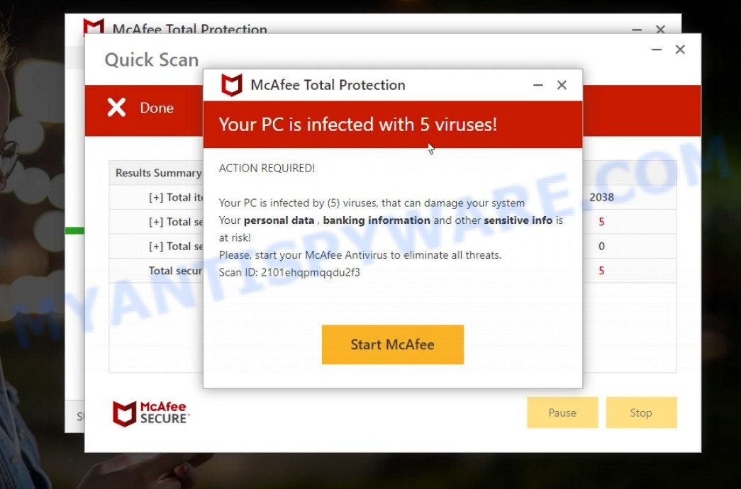 Defenderpage.xyz McAfee fake scan results