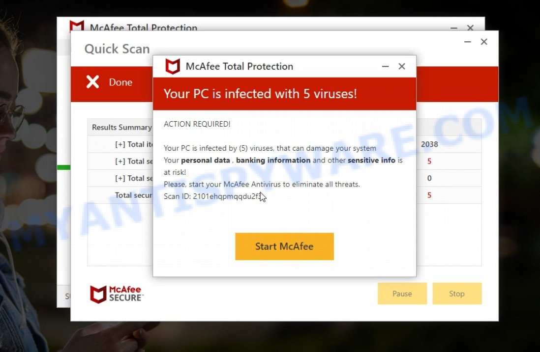 Defense-software.com McAfee fake scan results