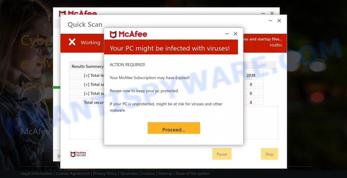 Desktopdefence.online McAfee scan results