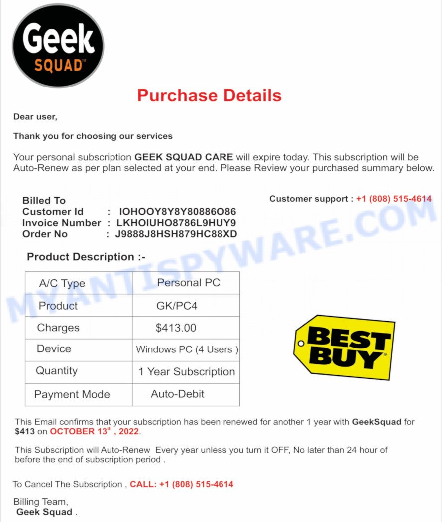 GEEK SQUAD CARE email scam 9888