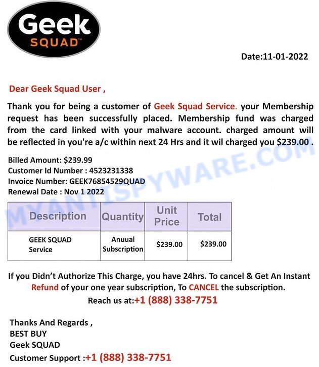 Geek Squad EMAIL SCAM Geek Squad Service